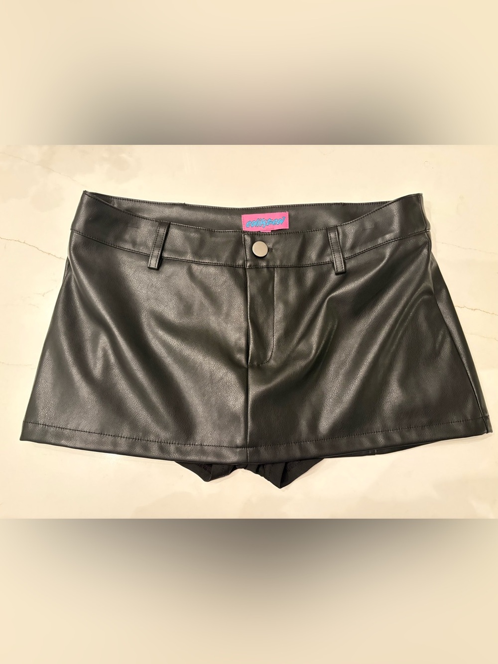 NWOT Edikted Black Faux Leather Mini Skort Sz S